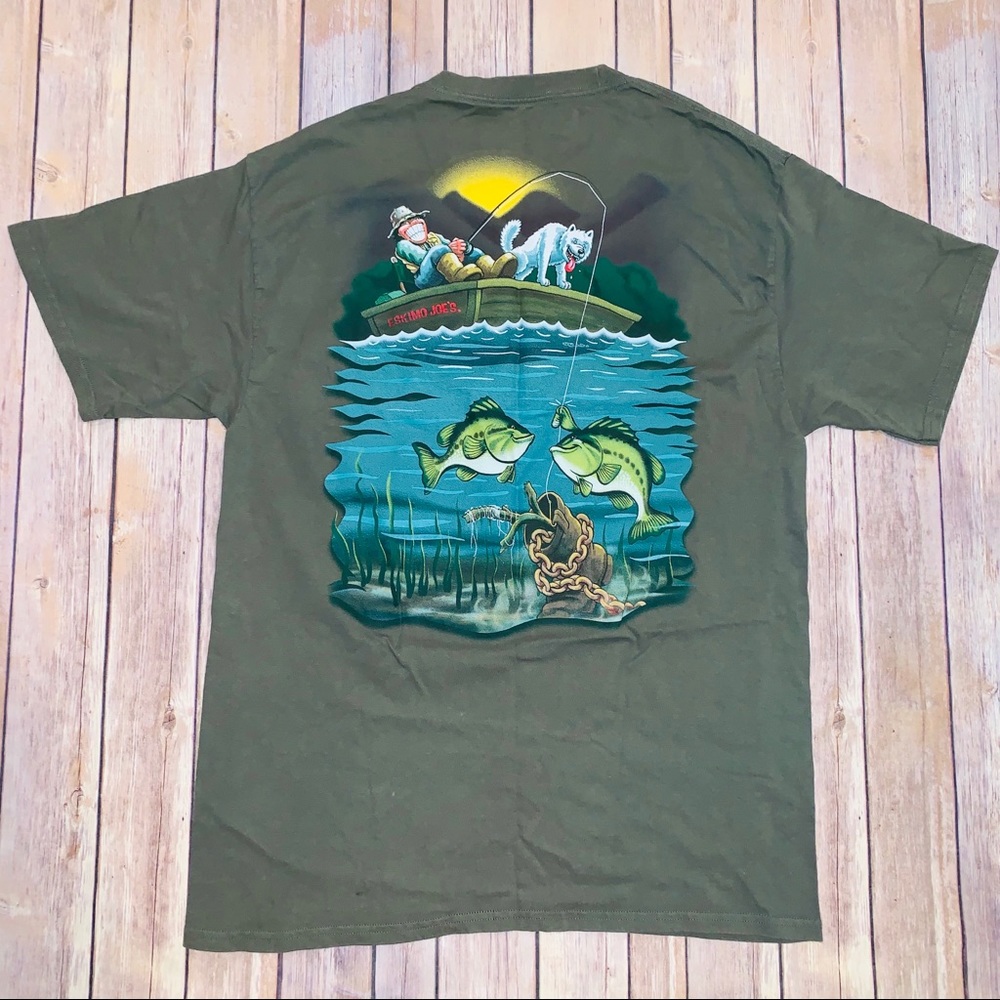 Hanes Tagless Mens Eskimo Joe’s green tee Sz L